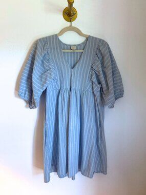 A New Day Blue Stripe Babydoll Dress 💙 | Puff Sleeve Mini (M)